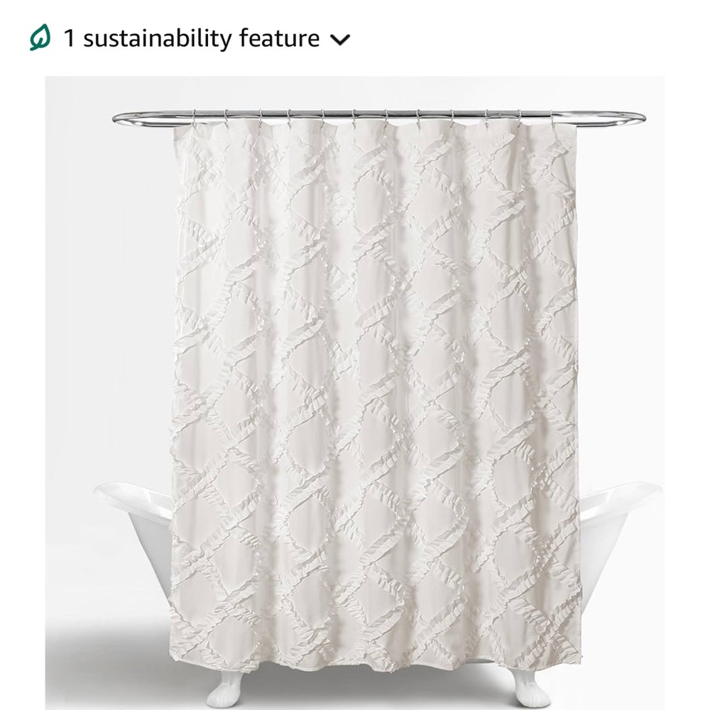 White Textured Shower Curtain with Lattice Design - Picture 4 of 8